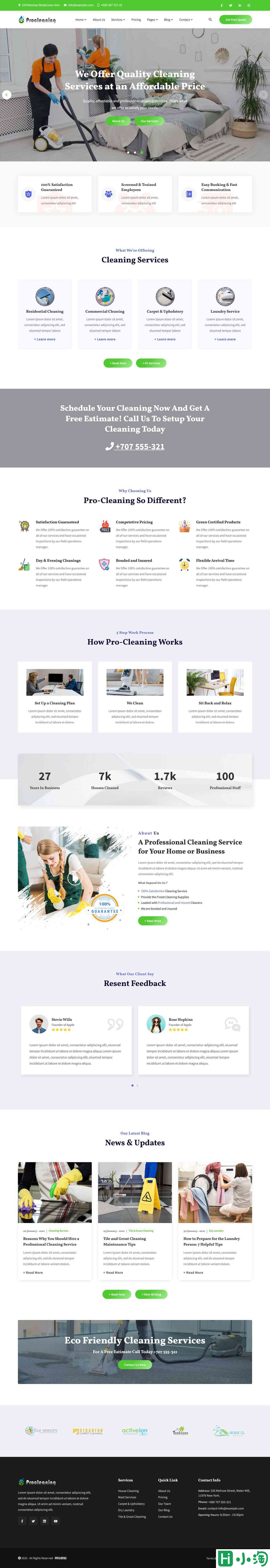 住宅与商业清洁服务网站模板-PC预览